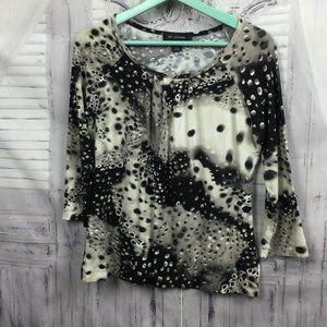 St. John Casual Top Black White Abstract Print M